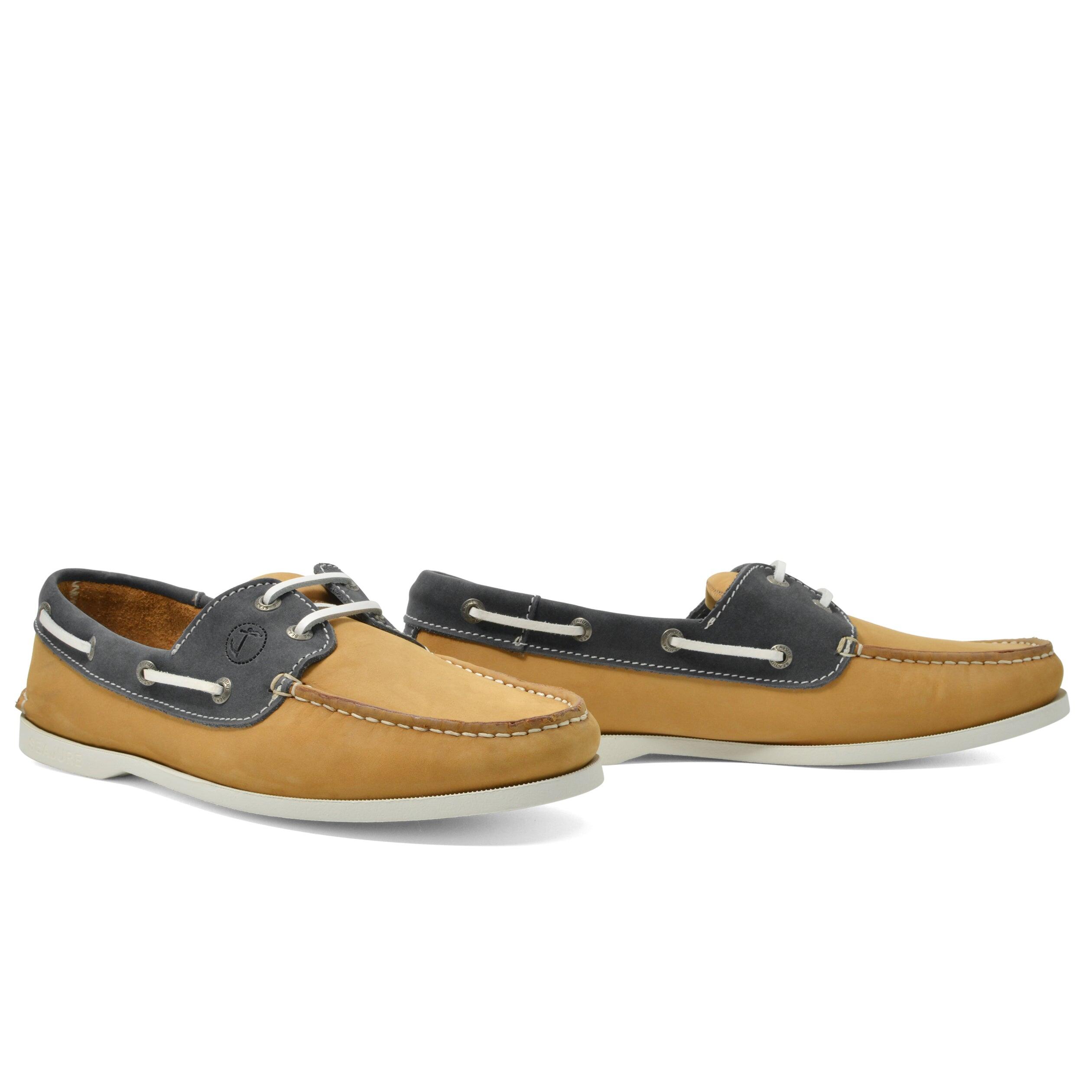 Zapatos Náuticos Seajure Elafonissi Hombre Camel y Azul Cuero Nobuck 3/5