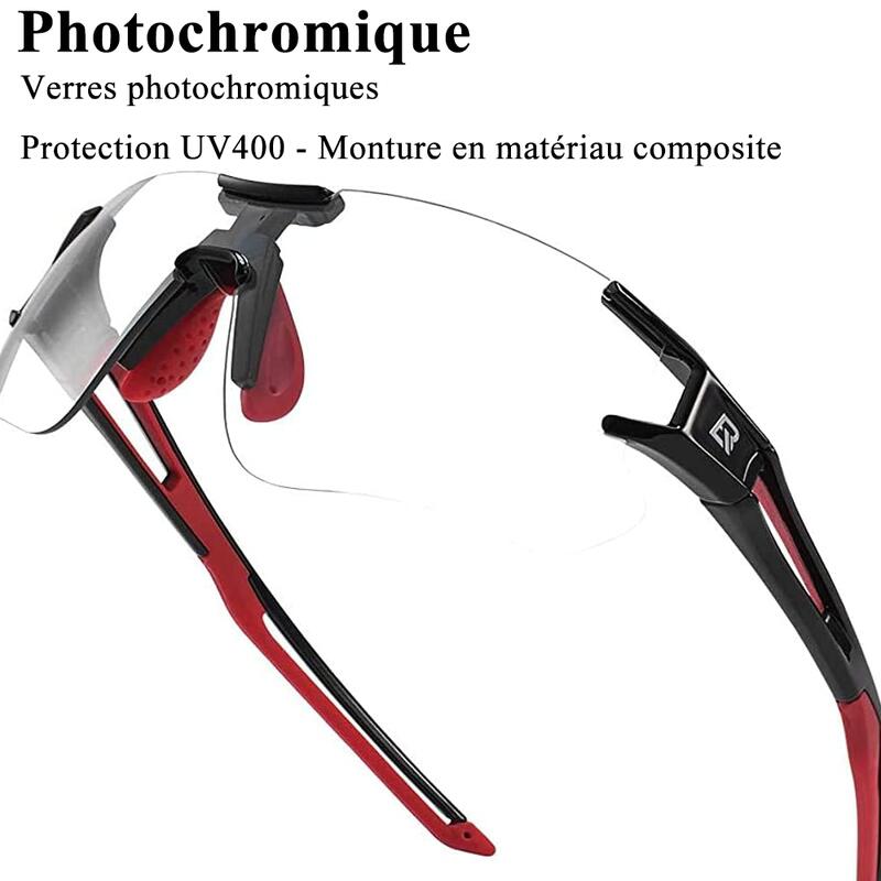 Lunettes photochromiques de vélo 10125 anti-uv400 - noir et rouge