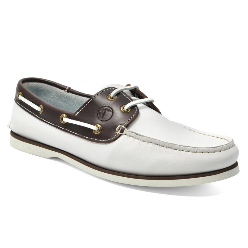 Zapatos Náuticos Seajure Nungwi Hombre Blanco y Marrón Cuero