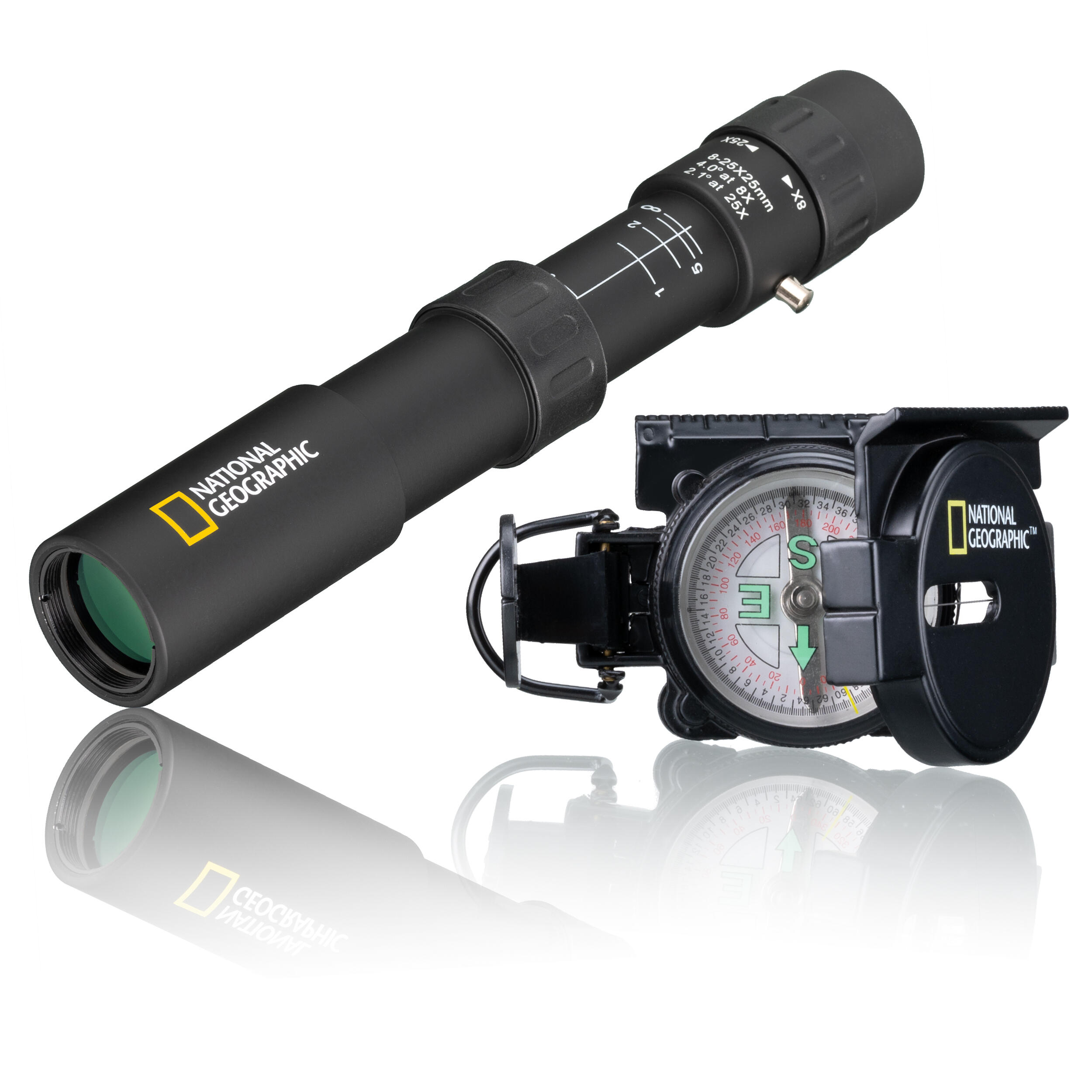 BRESSER Pacote monocular com zoom 8-25x25 + bússola NATIONAL GEOGRAPHIC