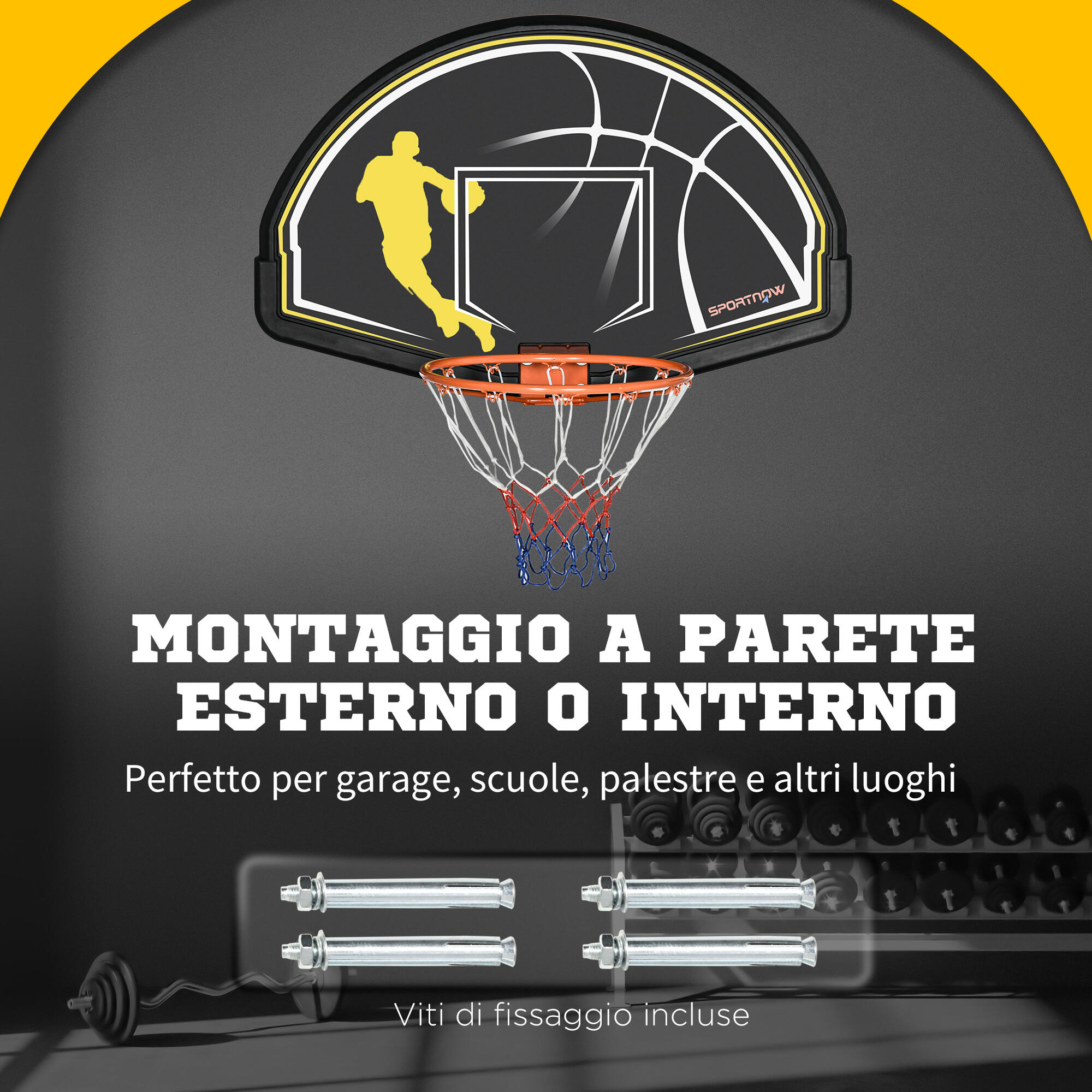 SPORTNOW Canestro Basket da Indoor e Outdoor, 110x90x70 cm, Nero e Giallo 4/7