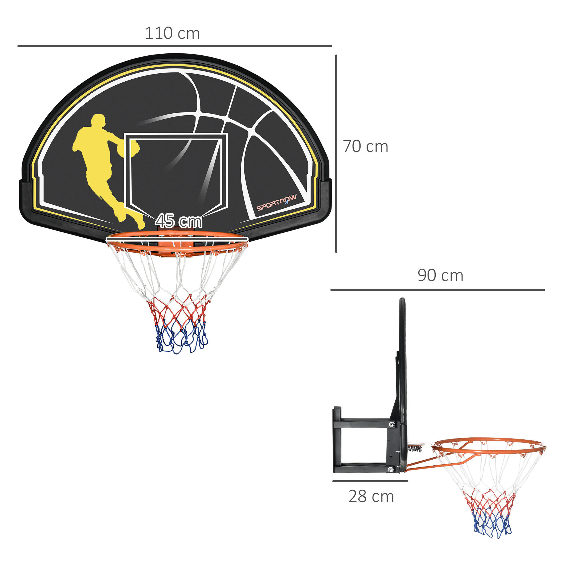 SPORTNOW Canestro Basket da Indoor e Outdoor, 110x90x70 cm, Nero e Giallo 3/7