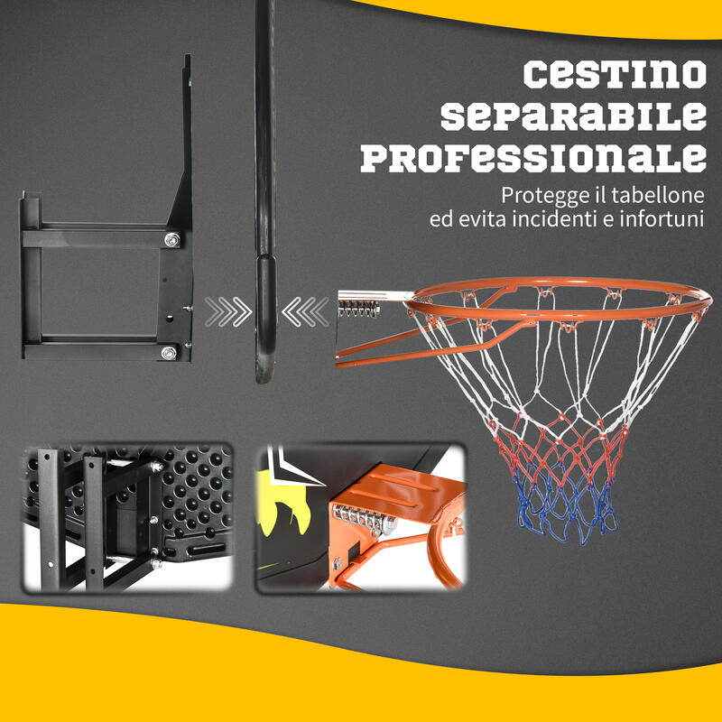 SPORTNOW Canestro Basket in Acciaio, Regolabile in Altezza e portatile con  Tabellone e Ruote, 107x70cm, Nero e rosso