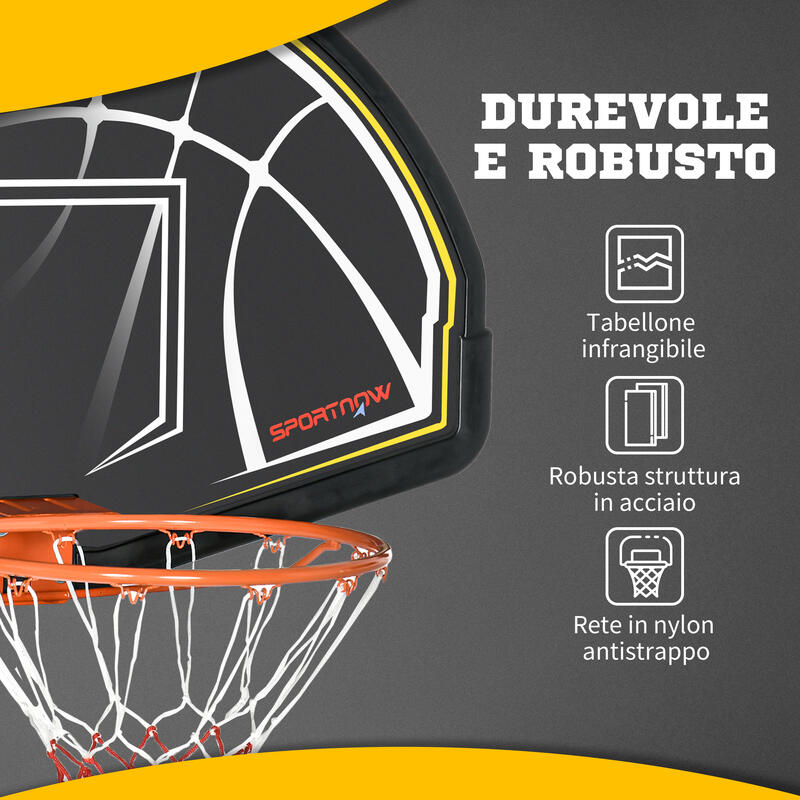 SPORTNOW Canestro Basket da Indoor e Outdoor, 110x90x70 cm, Nero e Giallo