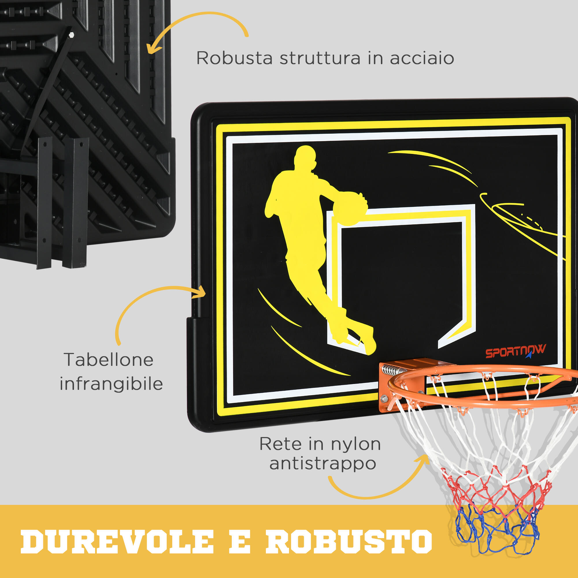 SPORTNOW Canestro Basket da Indoor e Outdoor in Acciaio e PE, 110x90x70 cm 5/7