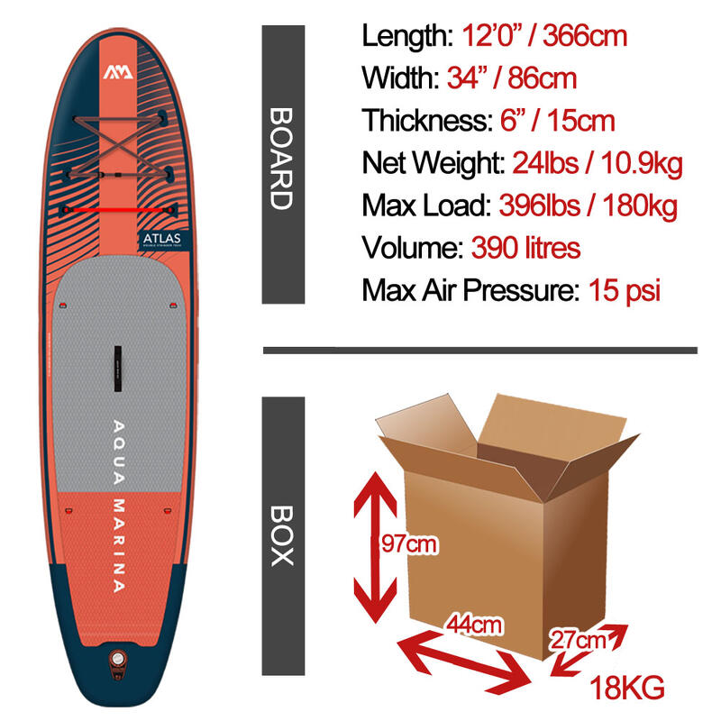 Deska SUP Aqua Marina Atlas 12’0″ (366cm) BT-23ATP 2023