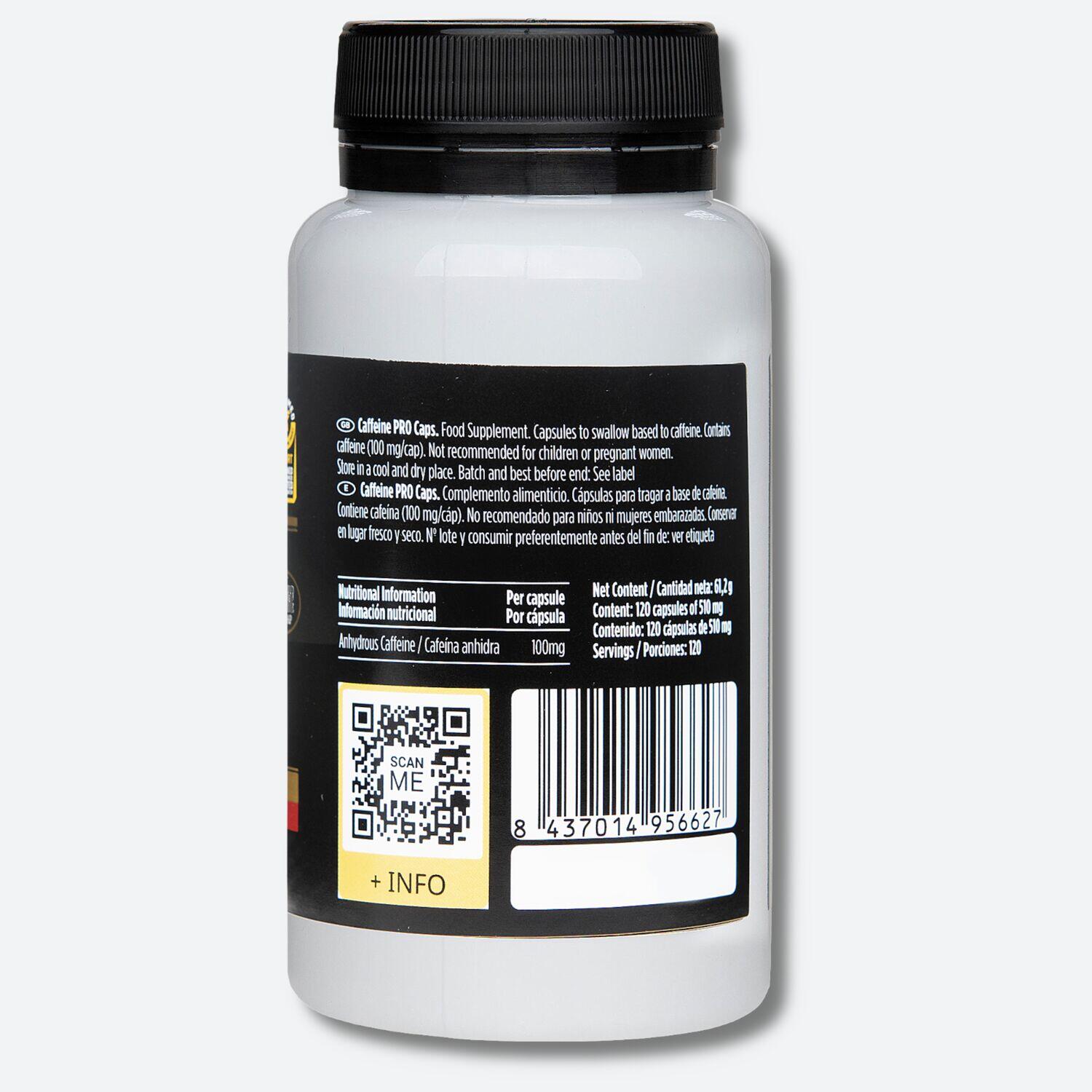 Bote de 120 cápsulas de cafeina anhidra ‘Caffeine PRO Caps‘ 3/5