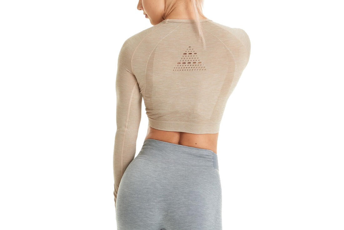GymHero Longsleeve LONG-SAND, Femme, Gym, manches longues, beige 2/2