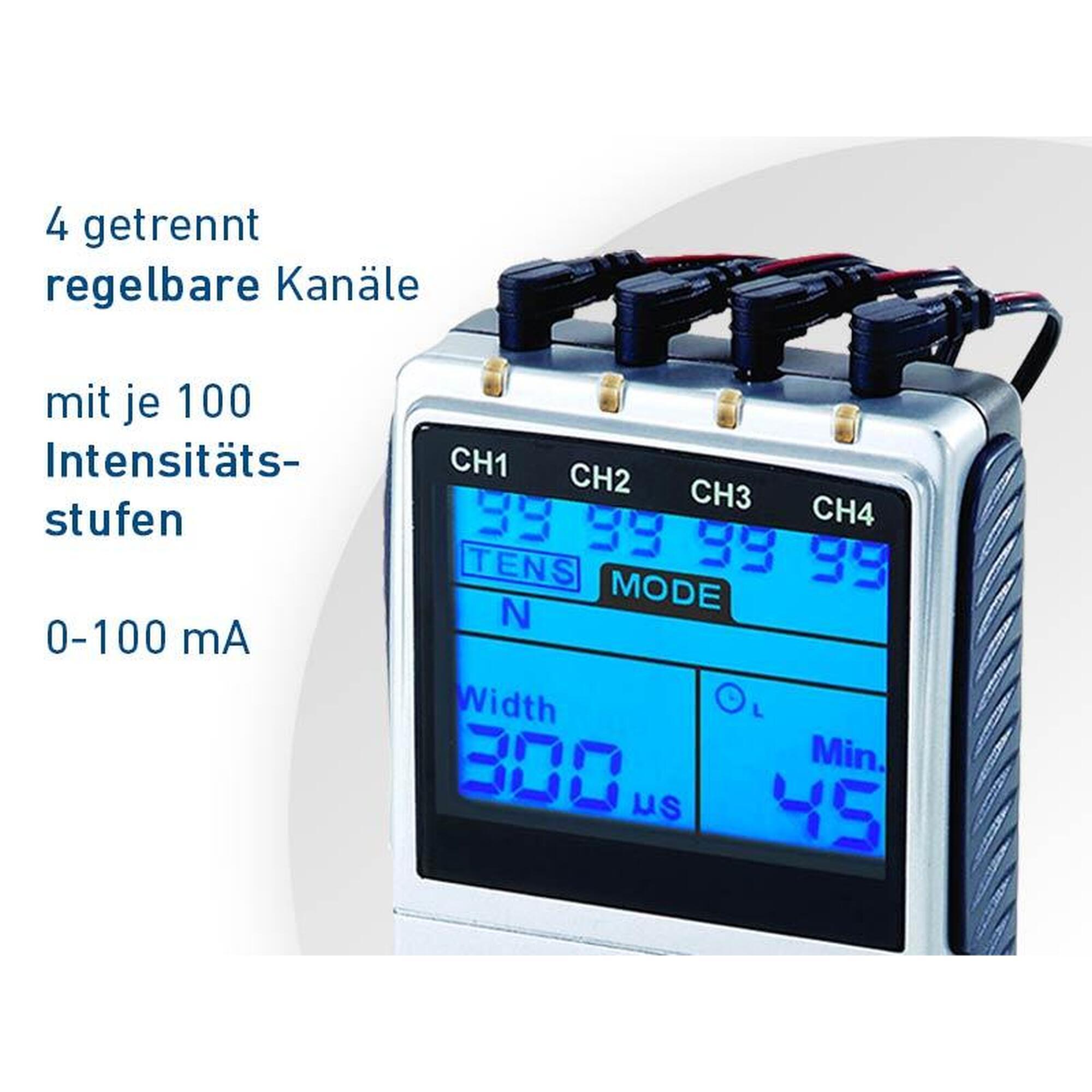 Dispositivo combinato TENS-EMS a 4 canali STIM-PRO X9+ e 8 elettrodi da 5x5 cm