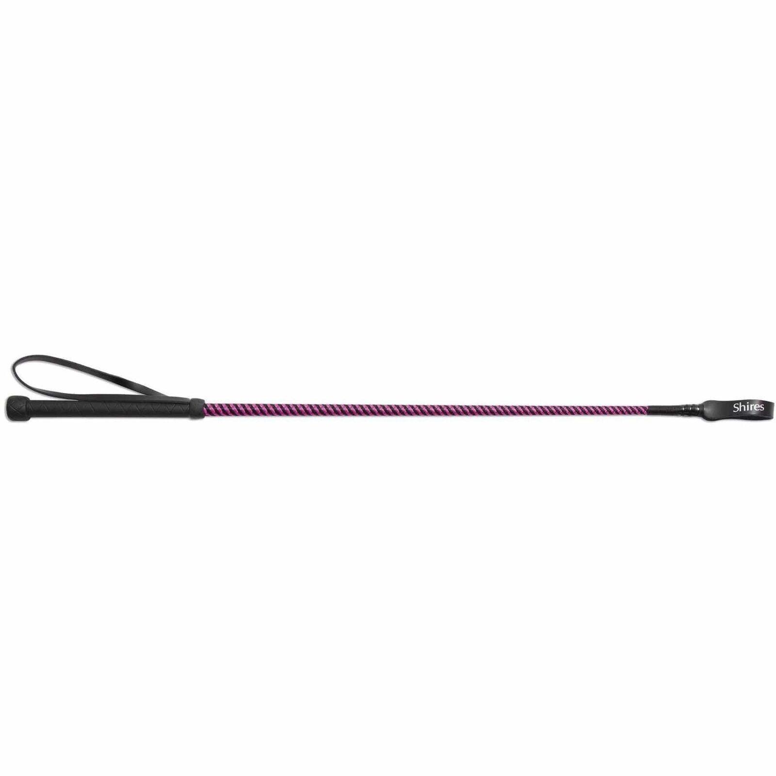 SHIRES Childrens/Kids Thread Stem Leather Horse Riding Whip (Black/Raspberry)