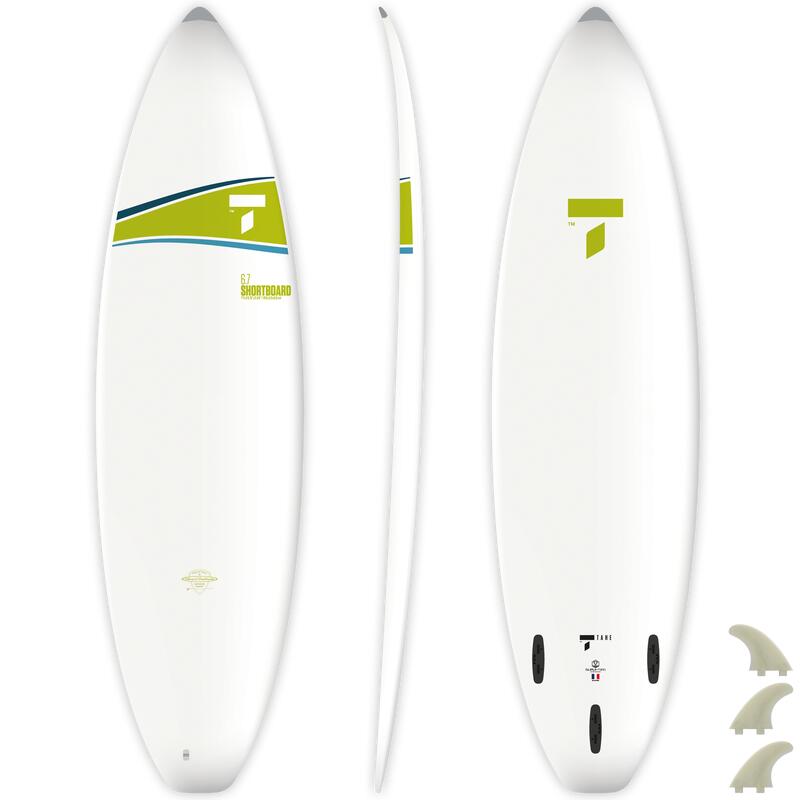 Surf rigide 6'7" Shortboard - Livré avec 3 Ailerons FCS
