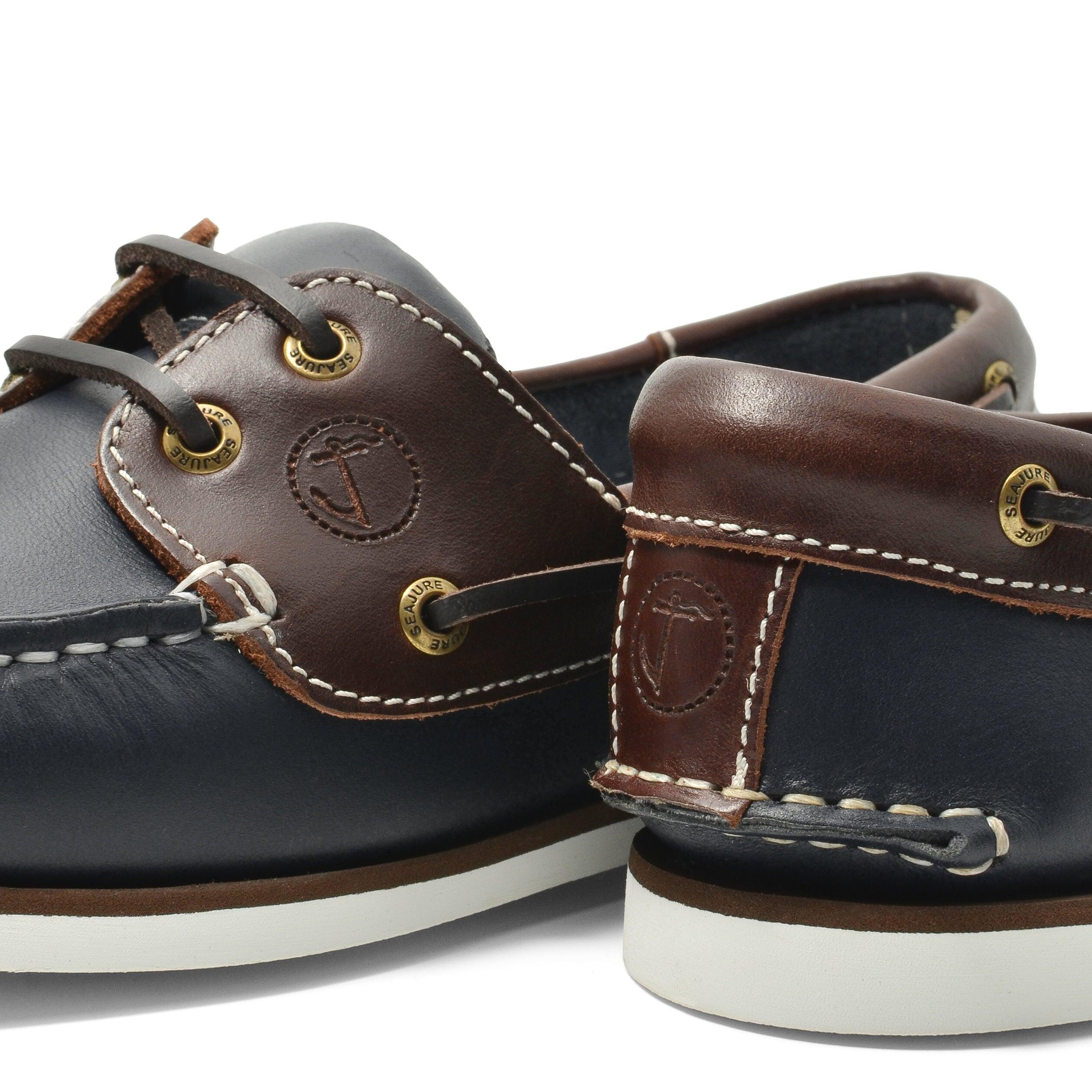 Chaussures Bateau Gonone Homme Bleu Marine et Marron Cuir 4/5