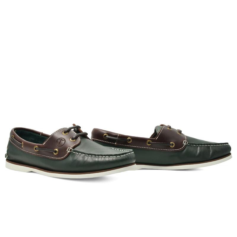 Chaussures Bateau Guayedra Homme Vert et Marron Cuir