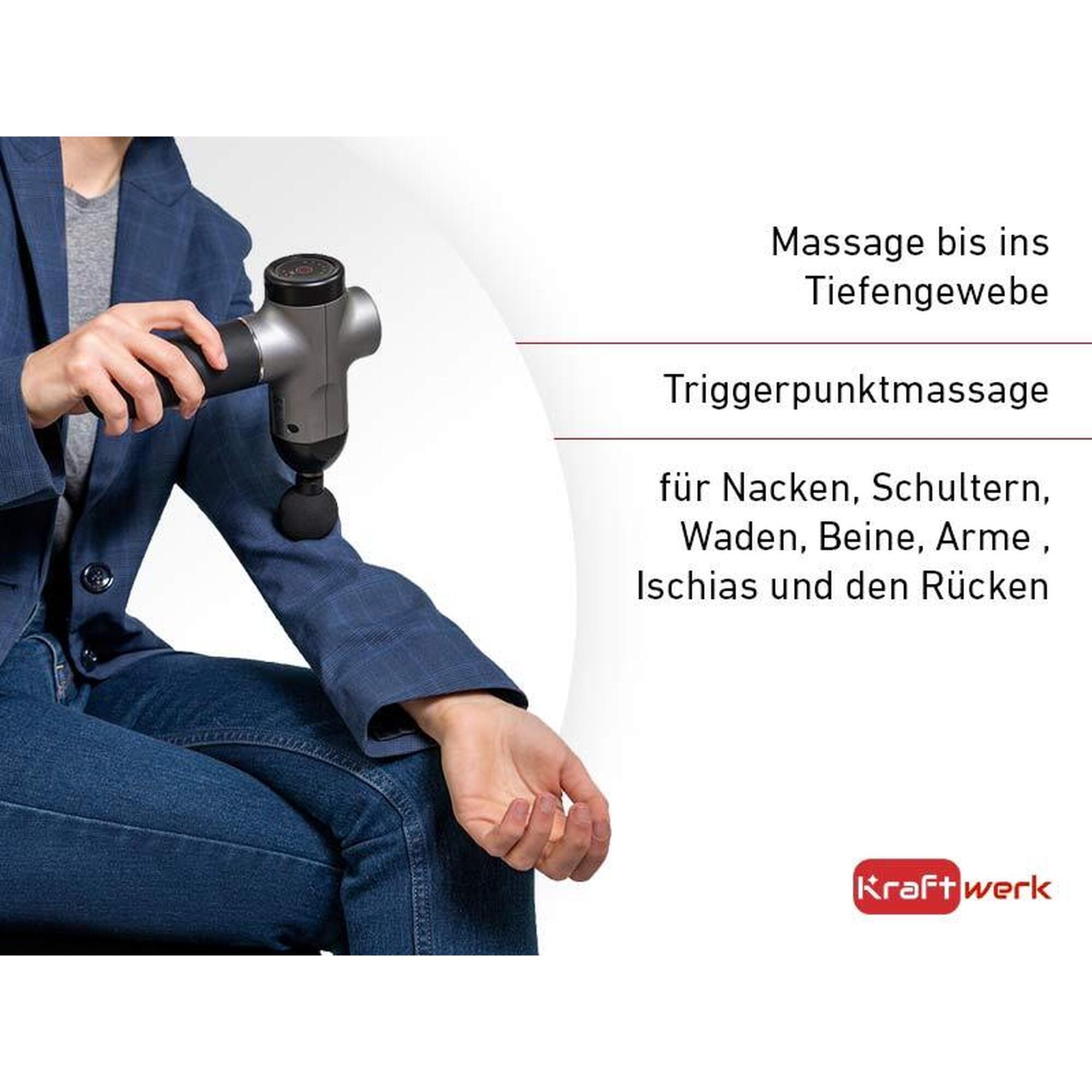 Pistola de masaje Kraftwerk - 6 niveles, 4 cabezales de masaje