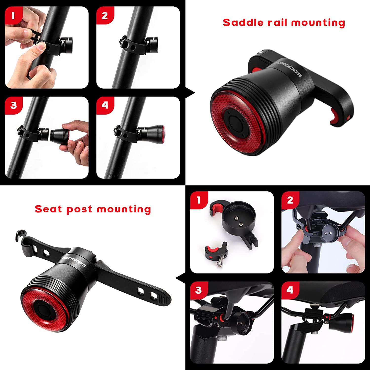 Smart fiets Achter Licht 60 Lumen Automatisch Inschakelen 4 Modi IP65 Waterdicht ROCKBROS Decathlon