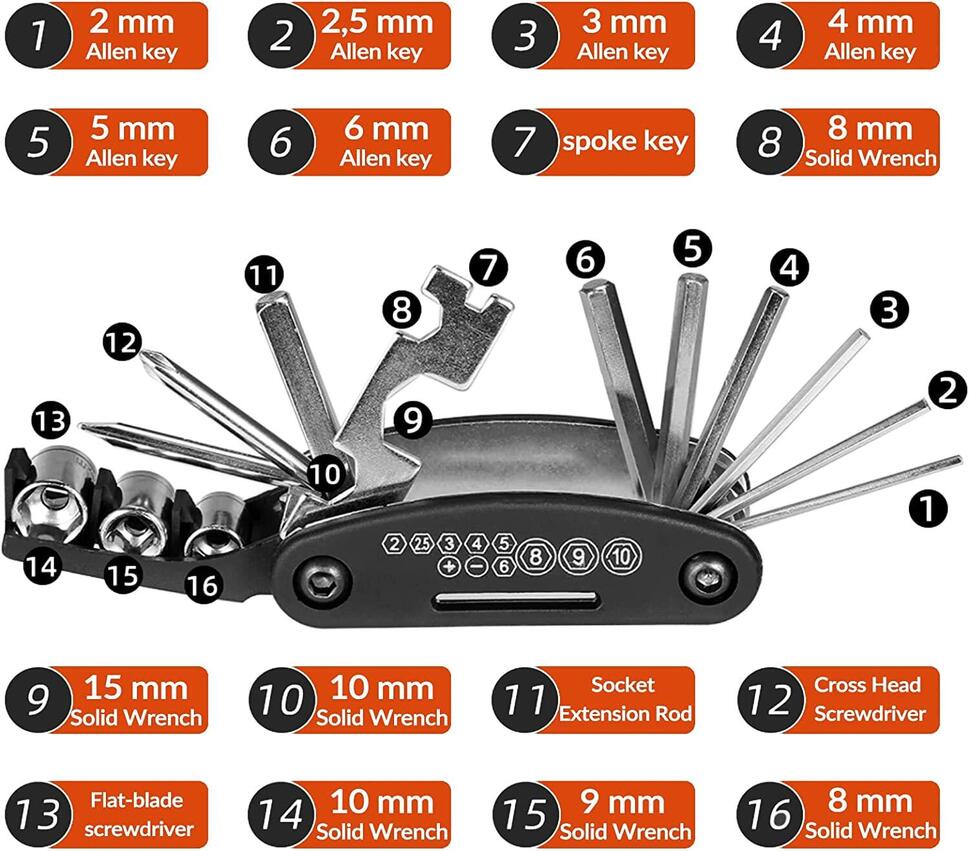 Narzędzia do Naprawy Roweru 16 w 1 - ROCKBROS GJ1601