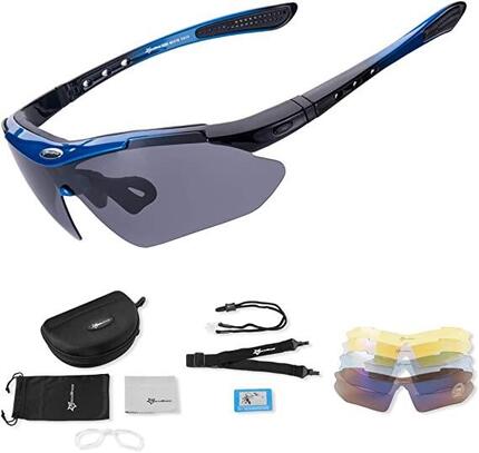 Lunettes de VTT Polarisées Lunette de Vélo avec 5 Verres Interchangeable Rouge