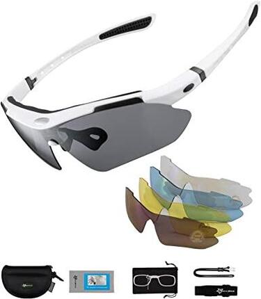 Lunettes de VTT Polarisées Lunette de Vélo avec 5 Verres Interchangeable Rouge