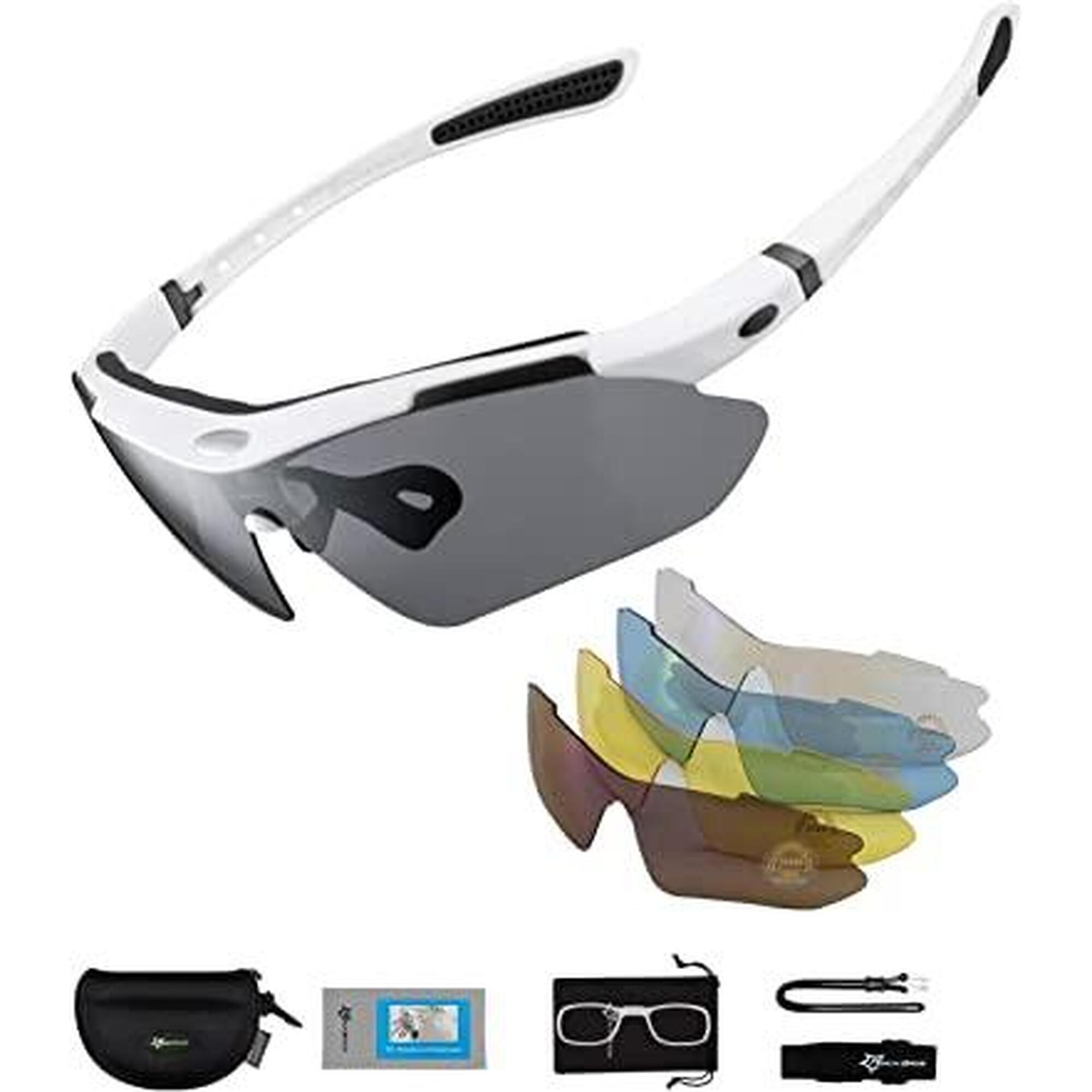 Rockbros - Lunettes De Vtt Polarisées Lunette De Vélo Avec 5 Verres Interchangeable Blanc - Lunettes De Soleil - Blanc - Taille Unique - Decathlon