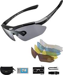 Lunettes de VTT Polarisées Lunette de Vélo avec 5 Verres Interchangeable Blanc
