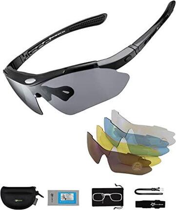 Lunettes de VTT Polarisées Lunette de Vélo avec 5 Verres Interchangeable Rouge
