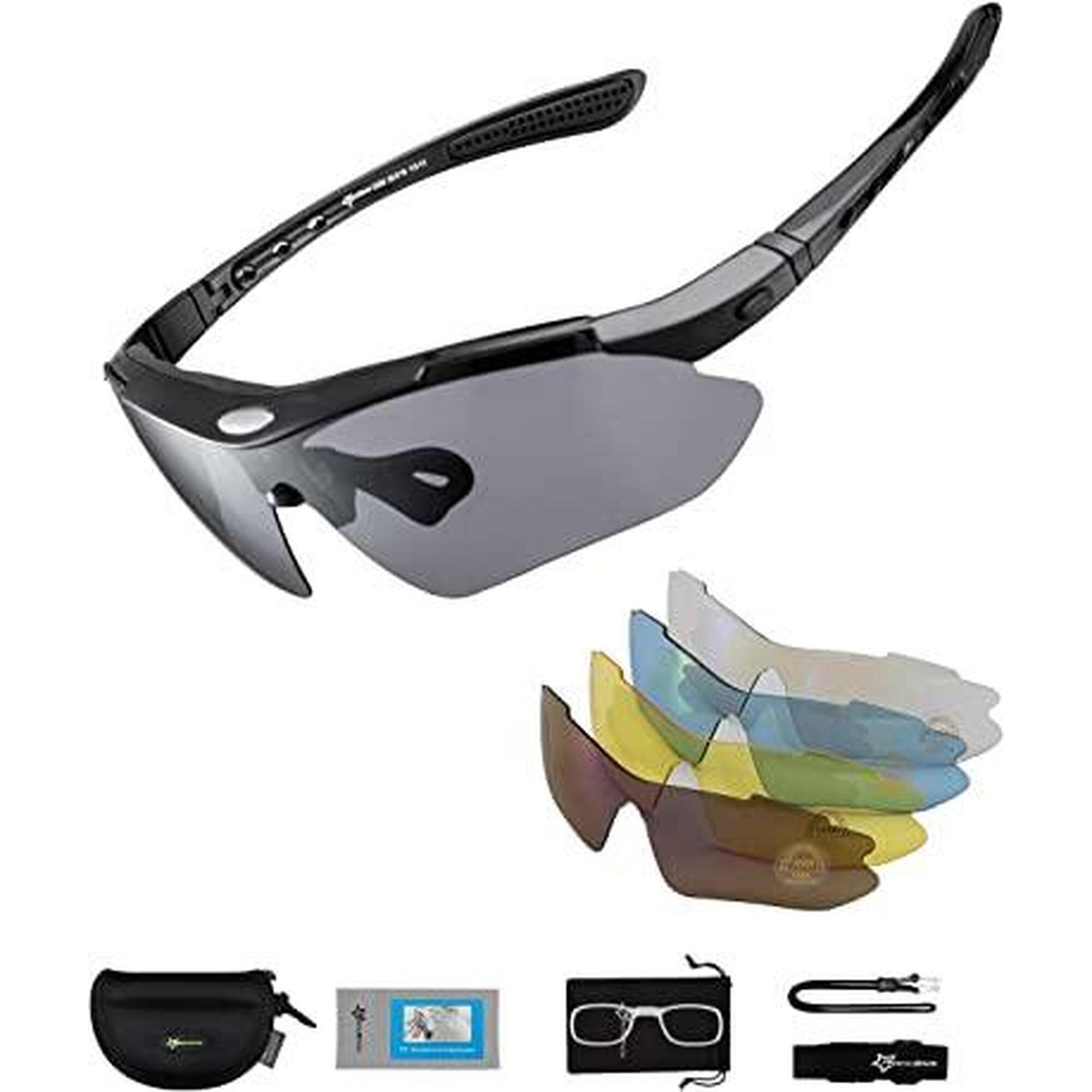 Lunettes De Vtt Polarisées Lunette De Vélo Avec 5 Verres Interchangeable Noir
