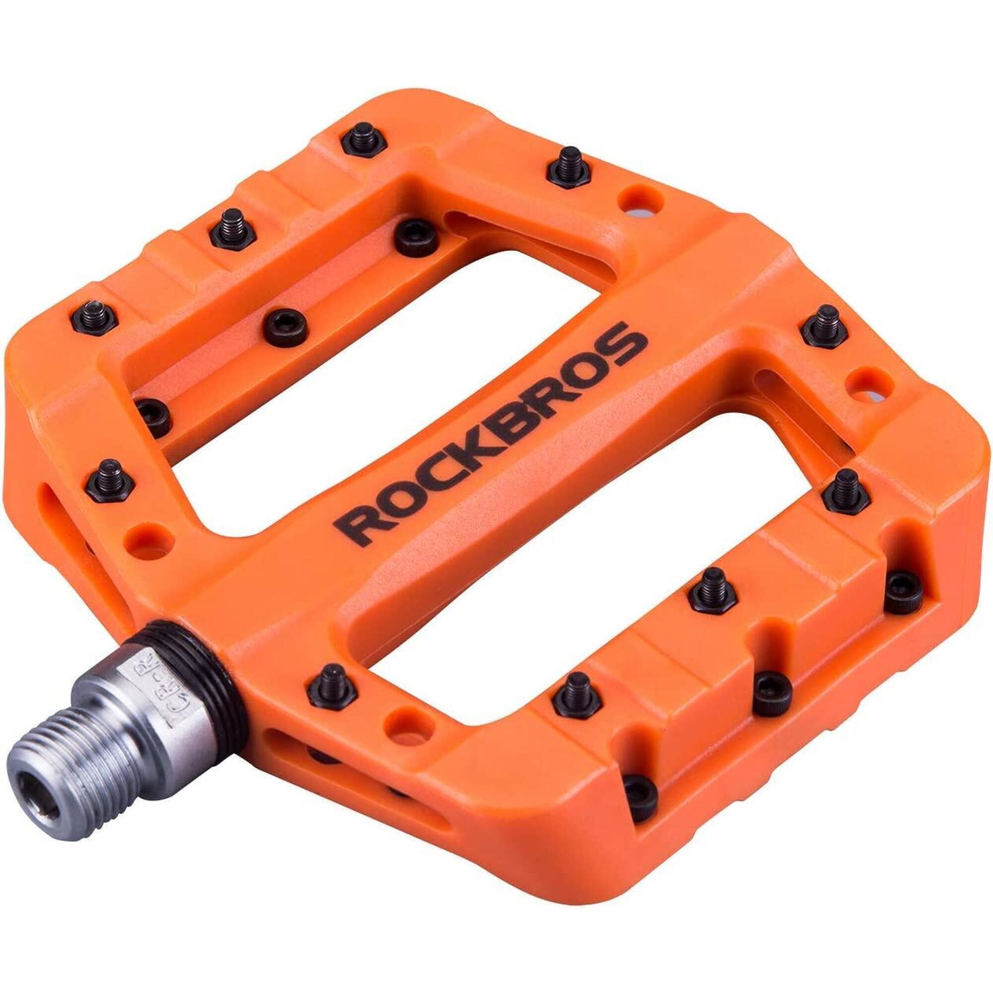 ROCKBROS Pédales Vélo Plates pour VTT BMX en Nylon 9/16 Anti-Glissant Orange