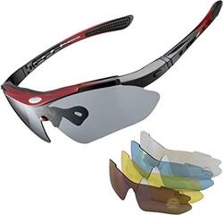 Lunettes de VTT Polarisées Lunette de Vélo avec 5 Verres Interchangeable Blanc