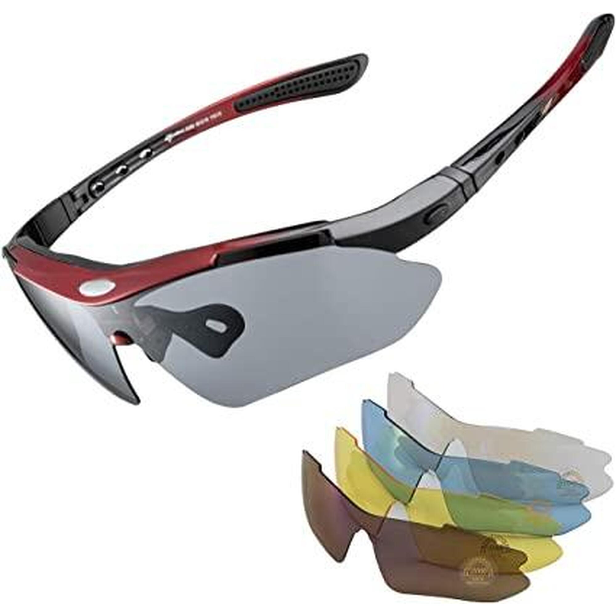 Rockbros - Lunettes De Vtt Polarisées Lunette De Vélo Avec 5 Verres Interchangeable Rouge - Lunettes De Soleil - Rouge - Taille Unique - Decathlon
