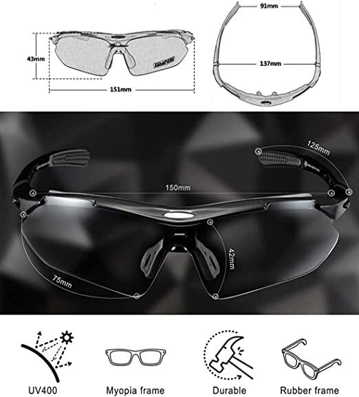 Lunettes de VTT Polarisées Lunette de Vélo avec 5 Verres Interchangeable Rouge 6/8