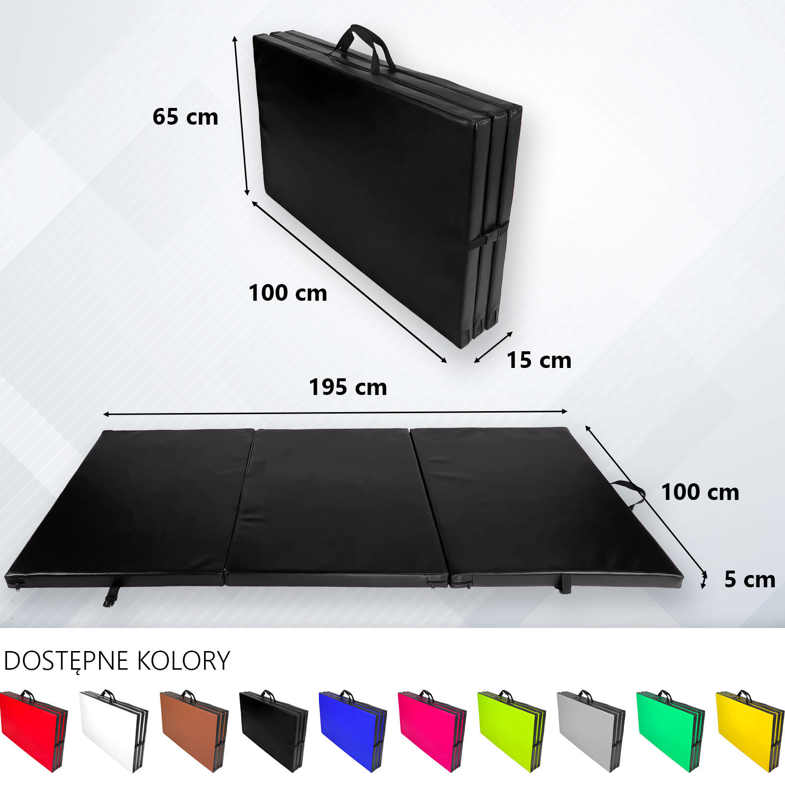 Materac gimnastyczny składany UNDERFIT 195 x 100 x 5 cm twardy czarny 5/6