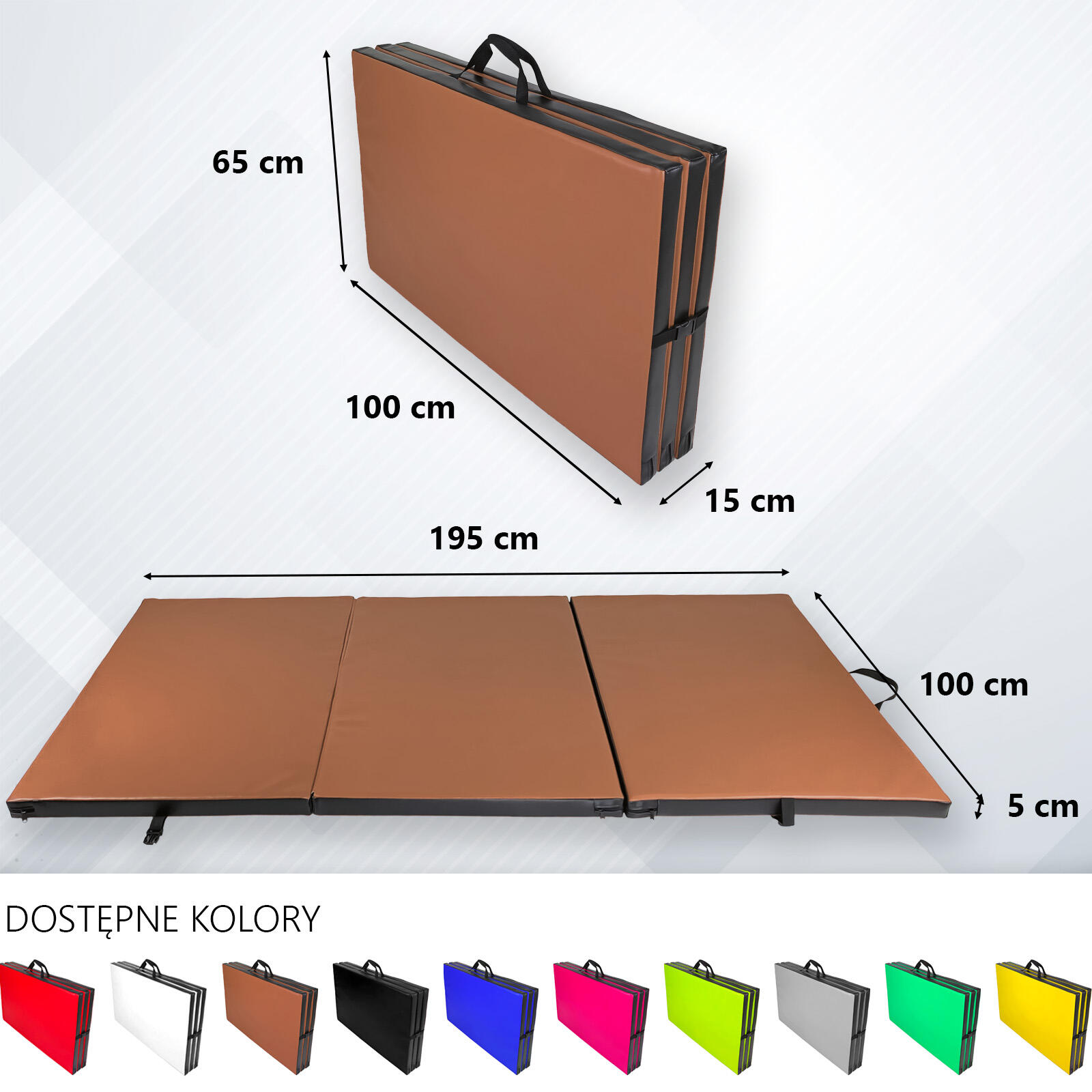 Materac gimnastyczny składany UNDERFIT 195 x 100 x 5 cm twardy brązowy 5/6
