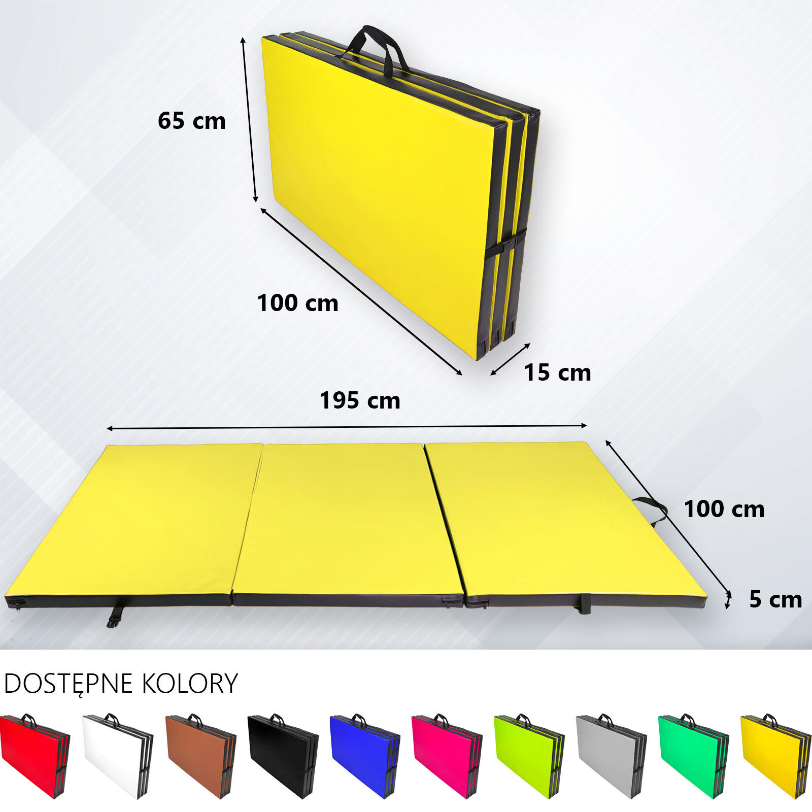 Materac gimnastyczny składany UNDERFIT 195 x 100 x 5 cm miękki żółty 5/6
