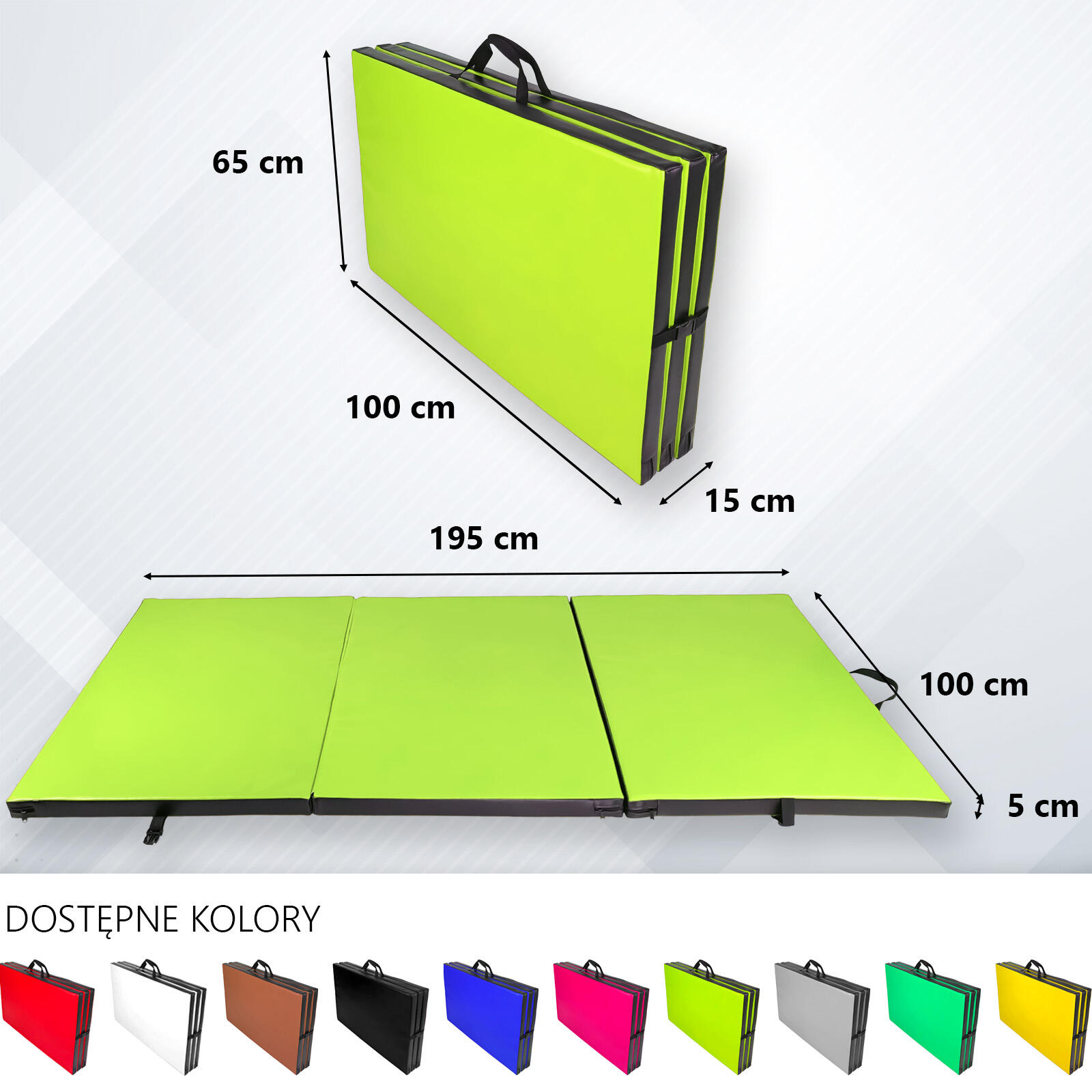 Materac gimnastyczny składany UNDERFIT 195 x 100 x 5 cm miękki seledynowy 5/6
