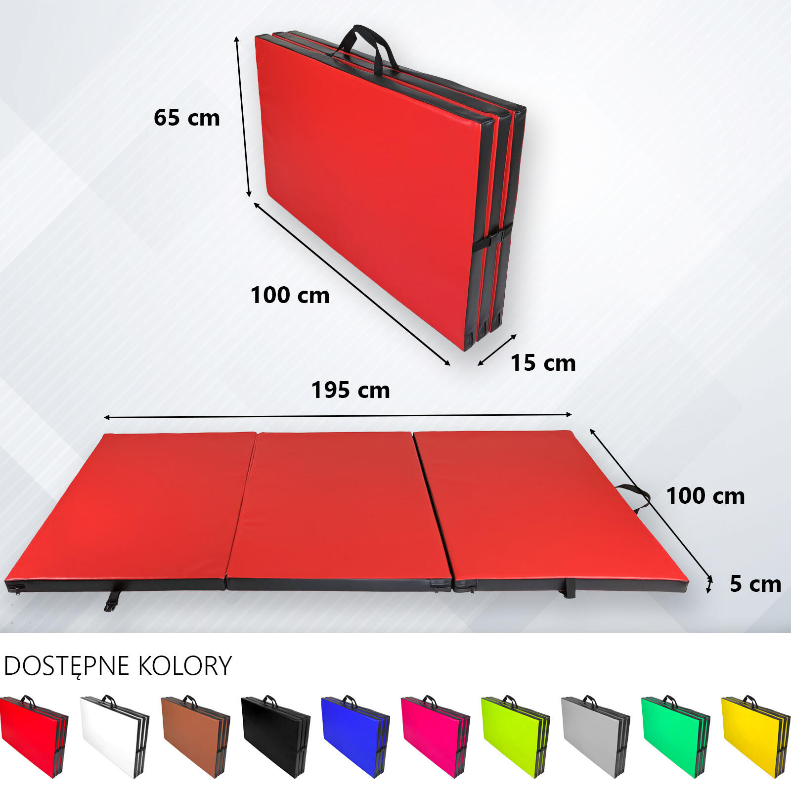 Materac gimnastyczny składany UNDERFIT 195 x 100 x 5 cm twardy czerwony 5/6