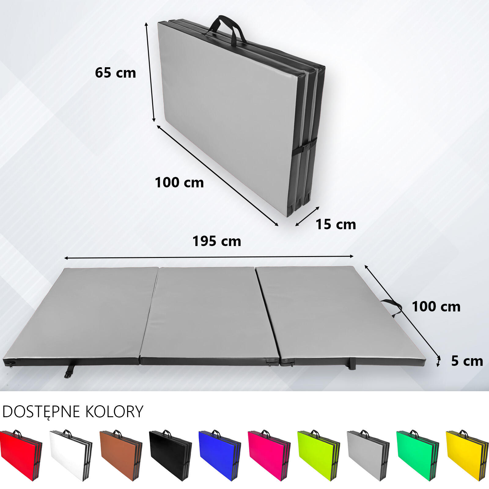 Materac gimnastyczny składany UNDERFIT 195 x 100 x 5 cm miękki szary 5/6