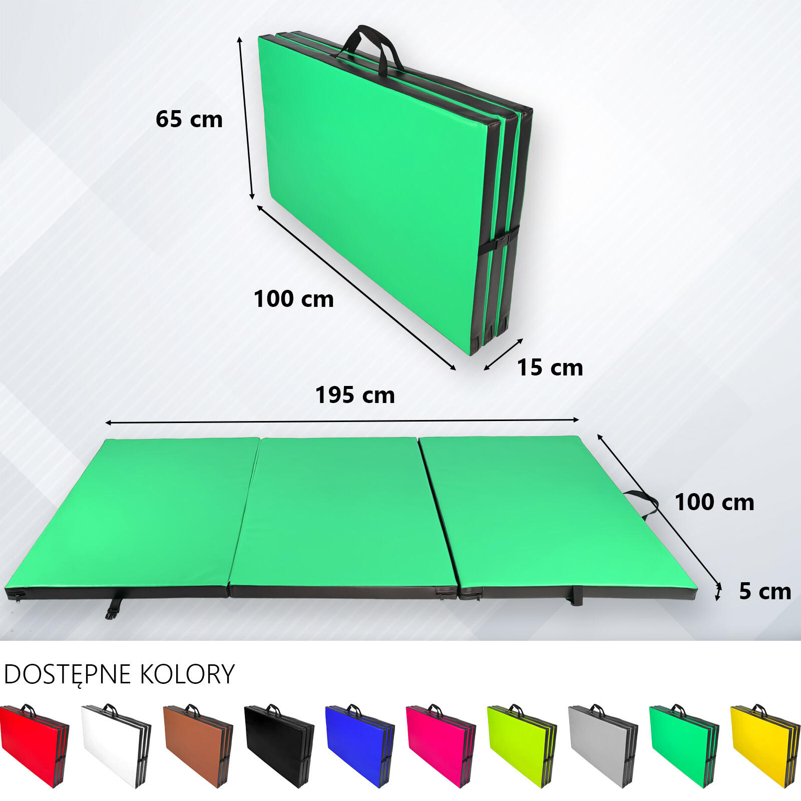 Materac gimnastyczny składany UNDERFIT 195 x 100 x 5 cm miękki zielony 5/6
