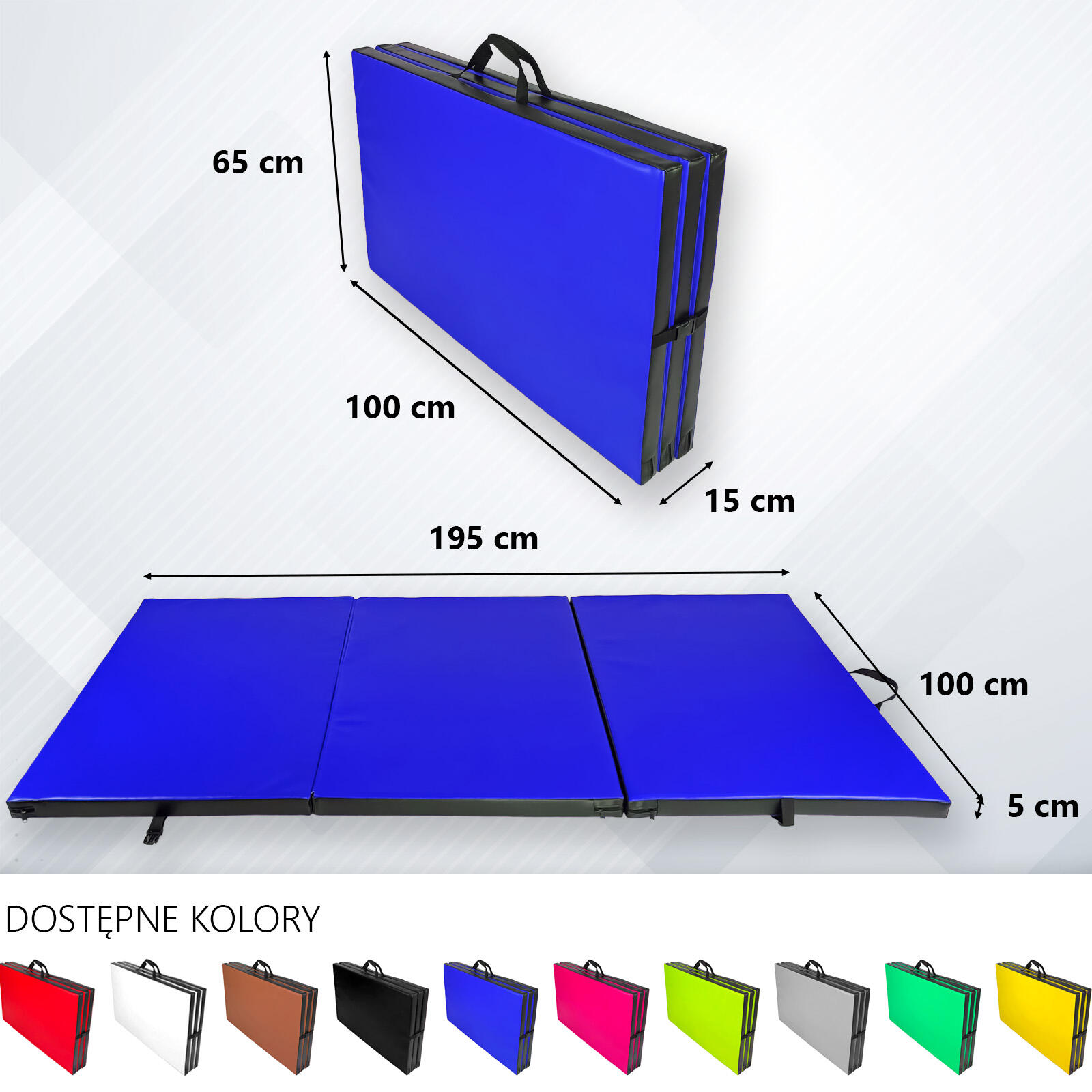 Materac gimnastyczny składany UNDERFIT 195 x 100 x 5 cm miękki niebieski 5/6