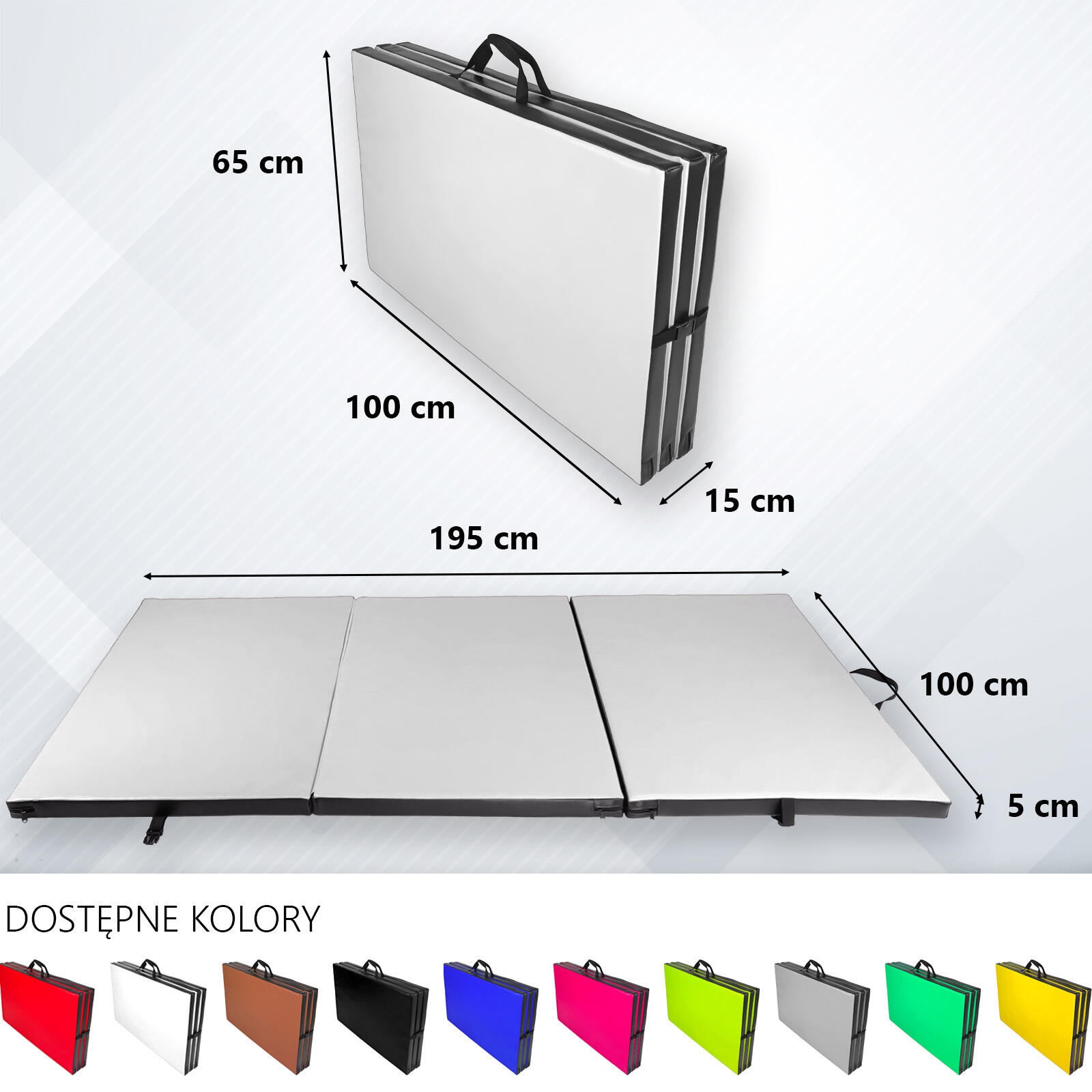 Materac gimnastyczny składany UNDERFIT 195 x 100 x 5 cm twardy biały 5/6