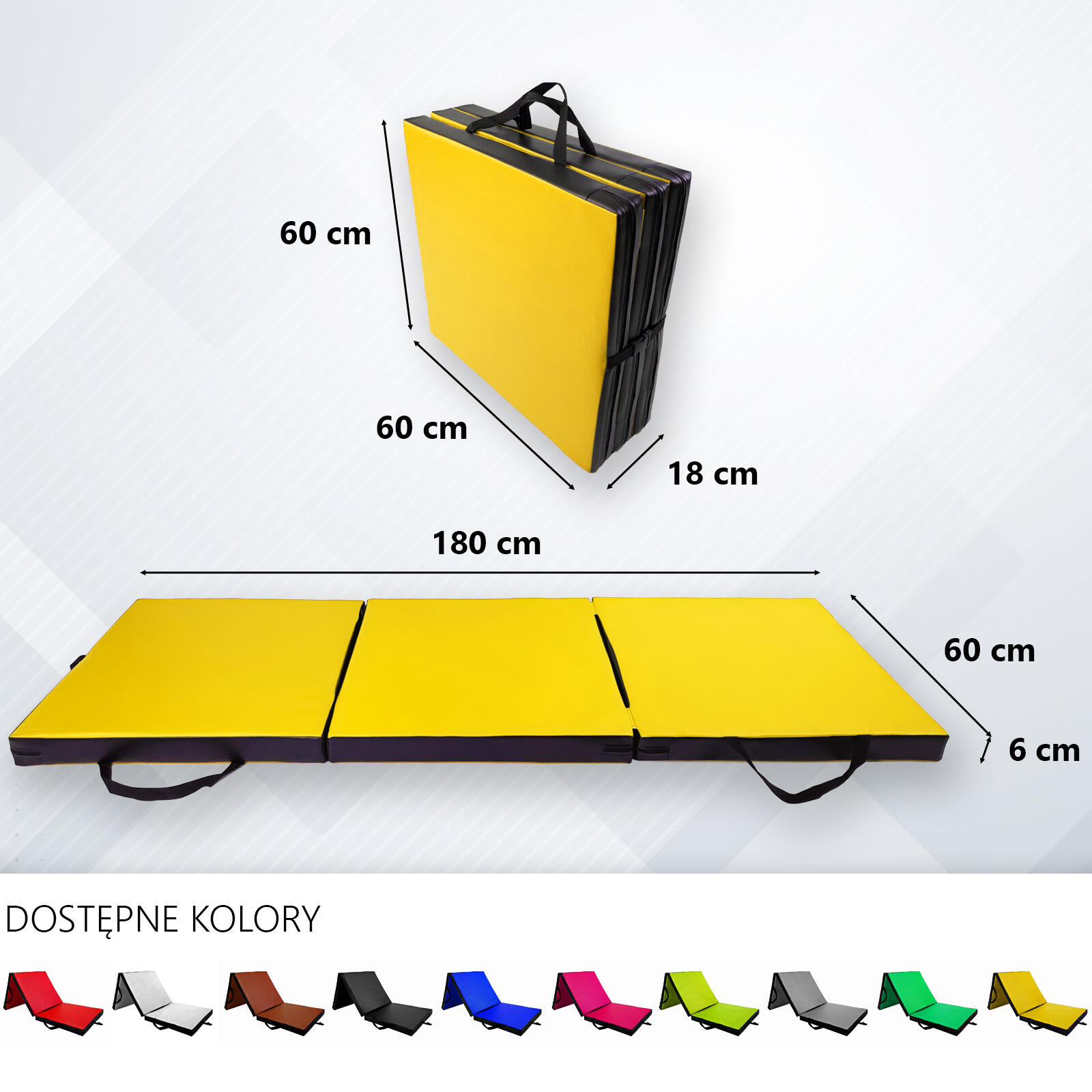 Materac gimnastyczny składany UNDERFIT 180 x 60 x 6 cm twardy żółty 5/6