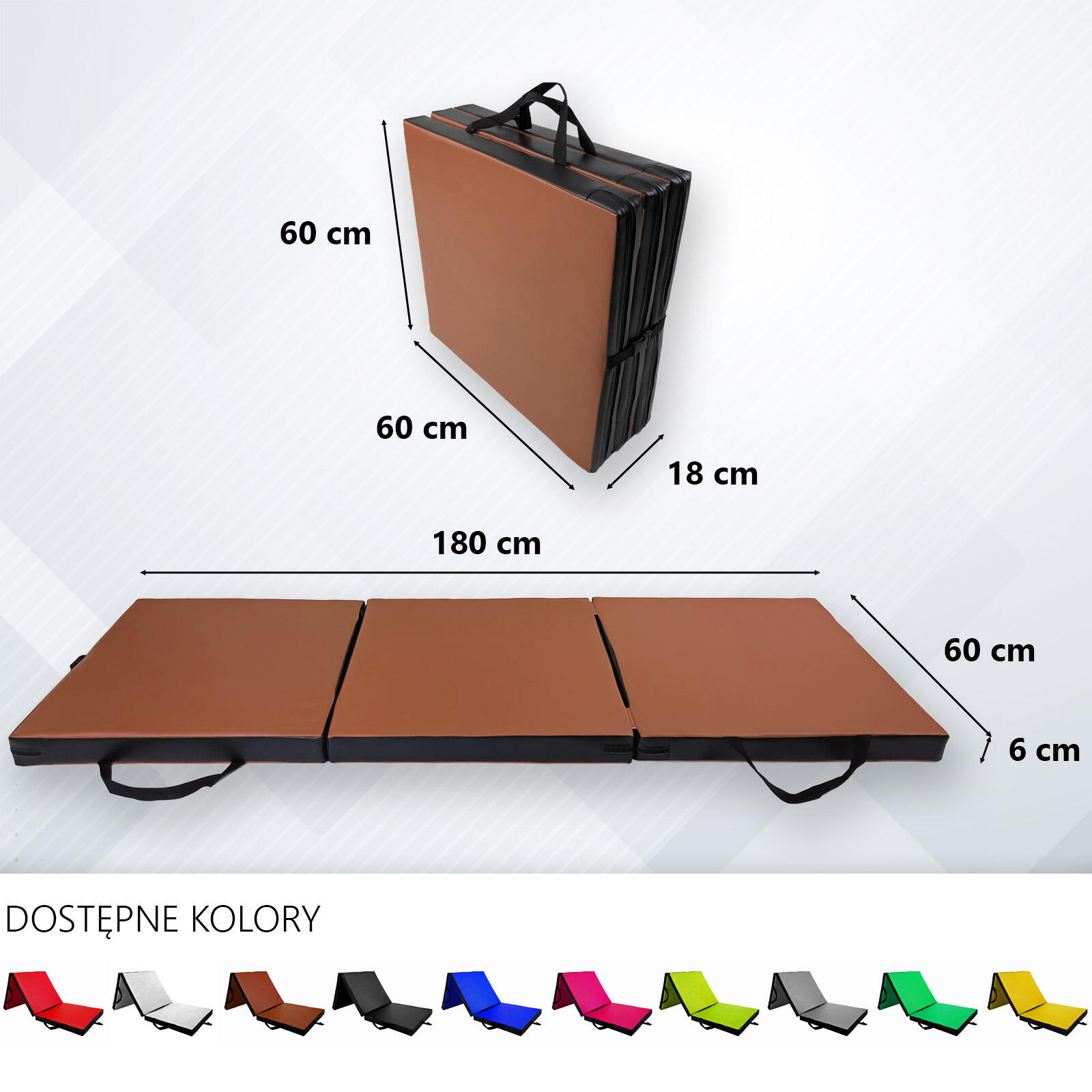 Materac gimnastyczny składany UNDERFIT 180 x 60 x 6 cm miękki brązowy 5/6