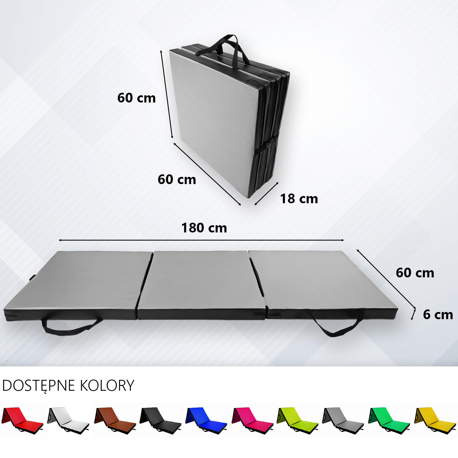 Materac gimnastyczny składany UNDERFIT 180 x 60 x 6 cm miękki szary 5/6