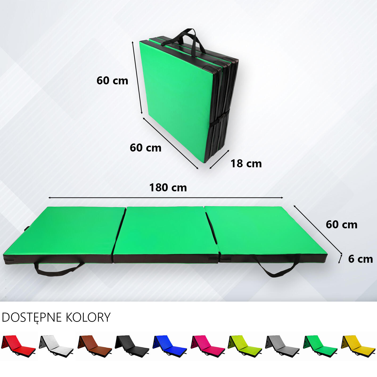Materac gimnastyczny składany UNDERFIT 180 x 60 x 6 cm miękki zielony 5/6