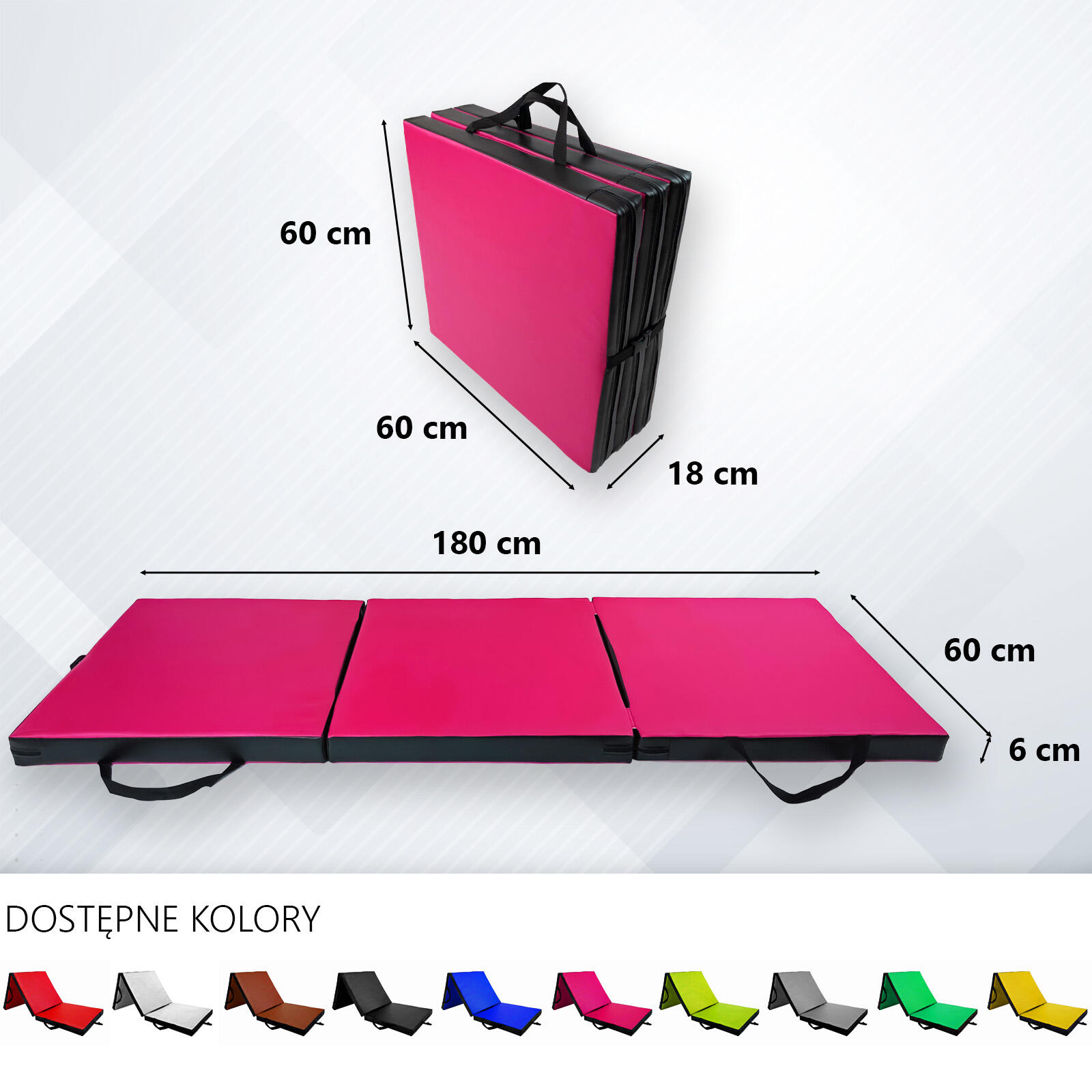 Materac gimnastyczny składany UNDERFIT 180 x 60 x 6 cm twardy różowy 5/6