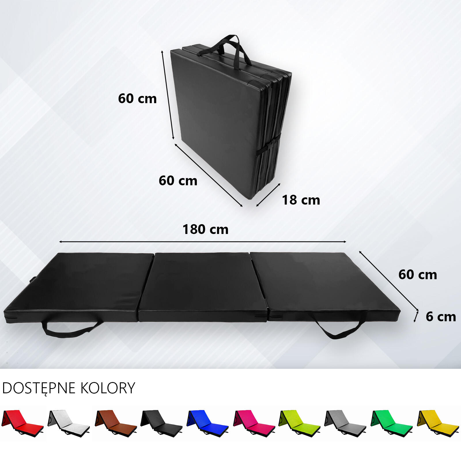 Materac gimnastyczny składany UNDERFIT 180 x 60 x 6 cm miękki czarny 5/6