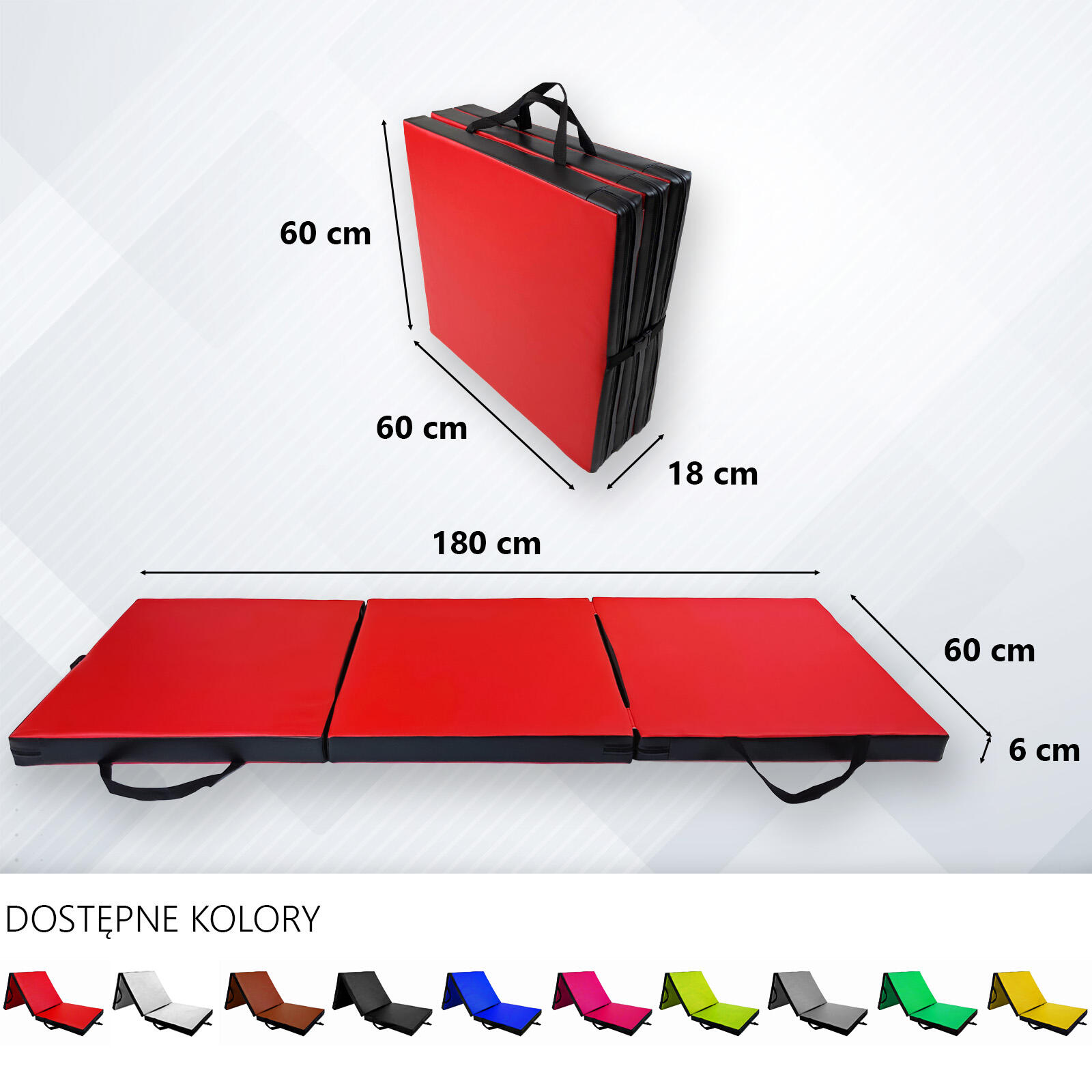 Materac gimnastyczny składany UNDERFIT 180 x 60 x 6 cm miękki czerwony 5/6