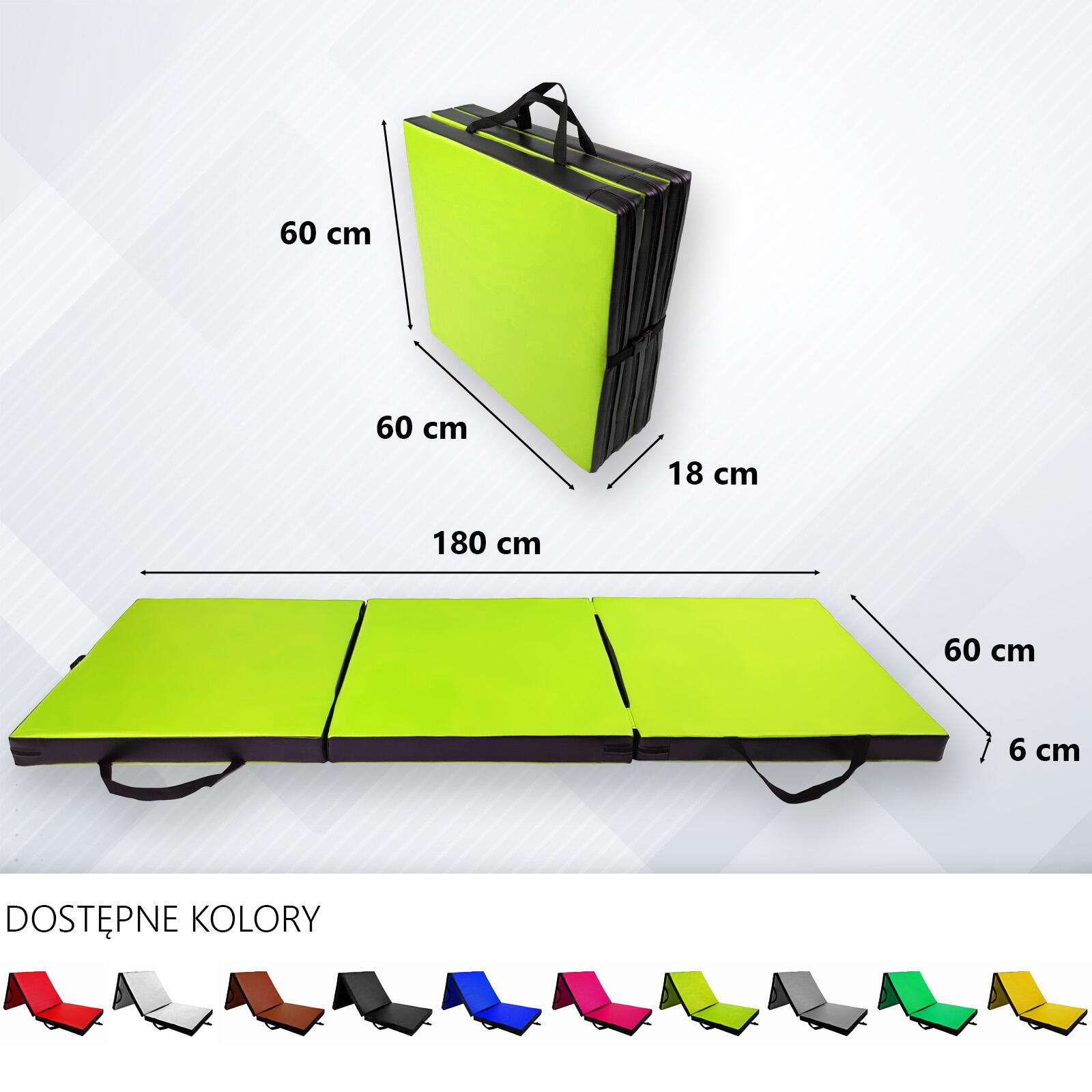 Materac gimnastyczny składany UNDERFIT 180 x 60 x 6 cm miękki seledynowy 5/6