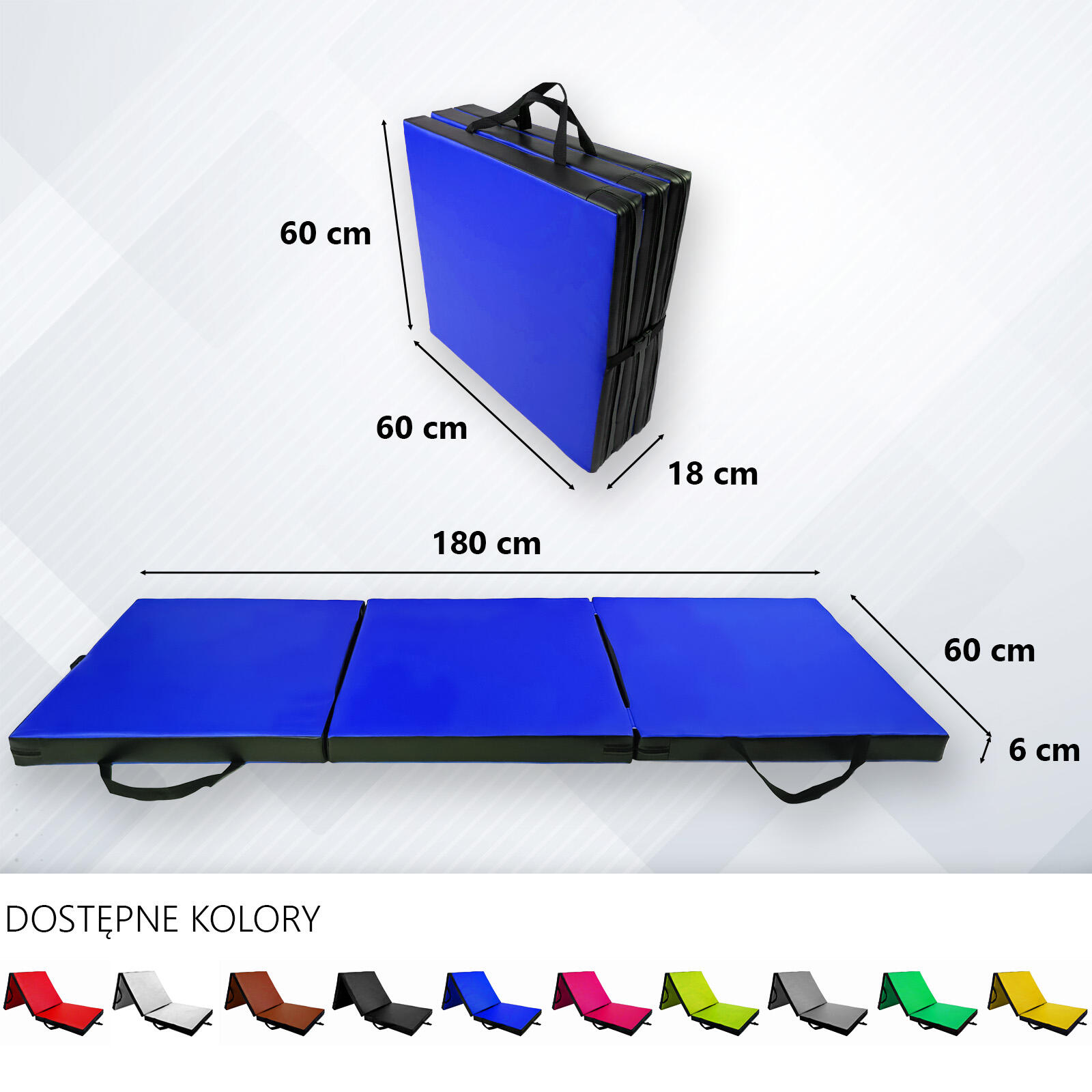 Materac gimnastyczny składany UNDERFIT 180 x 60 x 6 cm twardy niebieski 5/6