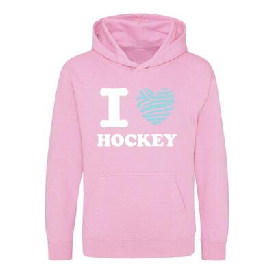 Hingly hooded sweater i love hockey zacht roze zebra mint