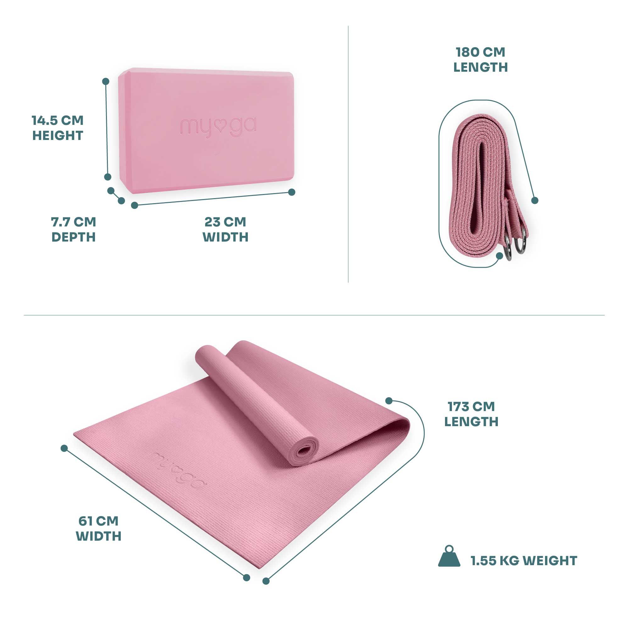 Myga Yoga Entry Mat, Strap & Pair of Blocks - Dusty Pink 7/7